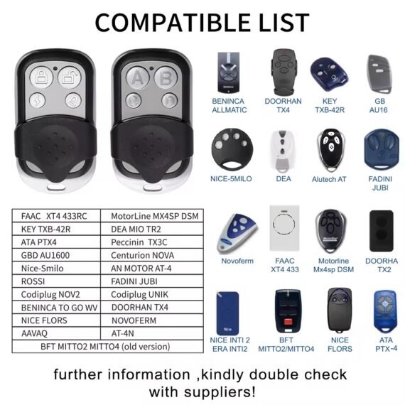 Universal 433MHz Garage Door & Gate Opener Remote Control Key Fob (2-100 Pack)